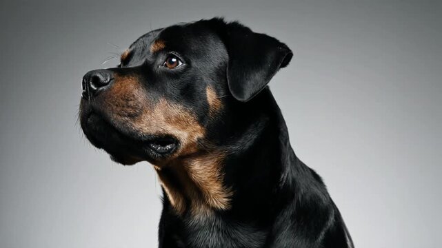Rottweiler dog portrait studio shot.