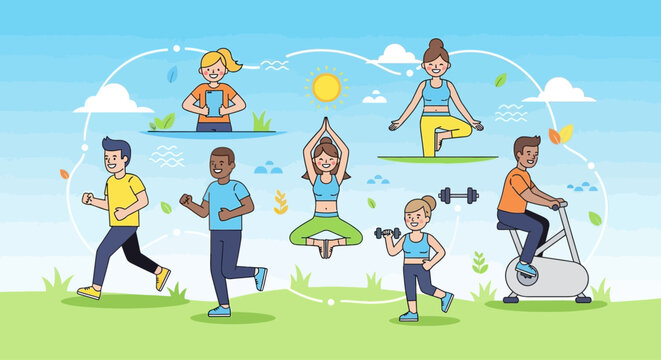 People Engaging in Various Fitness Activities Outdoors.