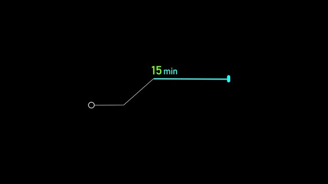 15 Min clock icon animation. 15 minute line animation on black background and creating a stunning 4k video.