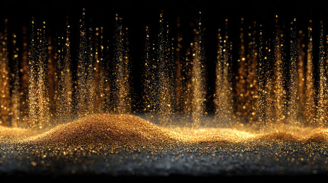 Glittering gold dust falling over dark background, precious, luxury abstract texture --chaos 15 --ar 16:9 --stylize 300 --v 7 Job ID: 9b6a31f9-3d68-47b3-9e73-304dd9d6ea1e