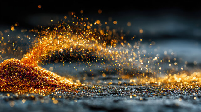 Glittering gold dust falling over dark background, precious, luxury abstract texture --chaos 15 --ar 16:9 --stylize 300 --v 7 Job ID: 9b6a31f9-3d68-47b3-9e73-304dd9d6ea1e