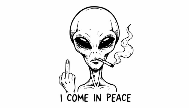 Alien Smoking Illustration &ndash; Humorous Peace Message