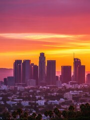 Obraz premium Los Angeles and San Francisco city skyline sunset view