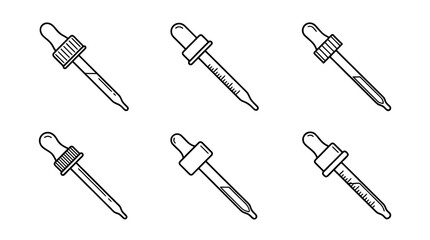 Fototapeta premium dropper, 6 black delicate line drawings vector set collection , white background , PNG and SVG