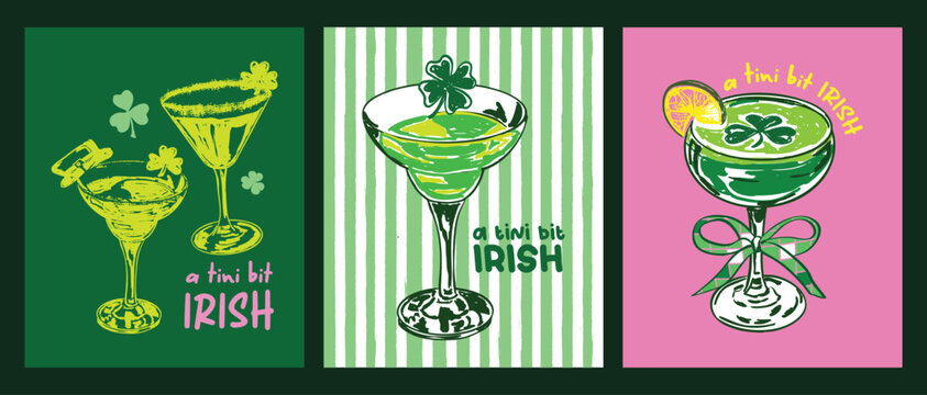 A Tini Bit Irish Martini Saint Patricks Day Poster Set