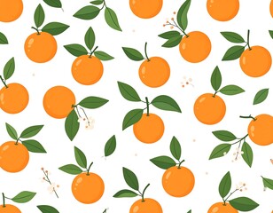 Obraz premium A seamless pattern of vibrant oranges with green leaves on white