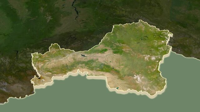 Tuva region, Russia - map extrusion with regional location map.