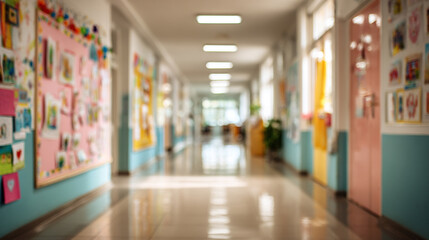 A blurry hallway in an elementary school