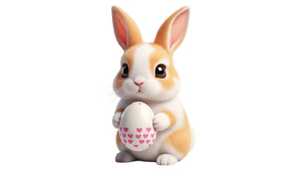 Obraz premium Ceramic easter bunny holding decorated egg isolated on transparent background