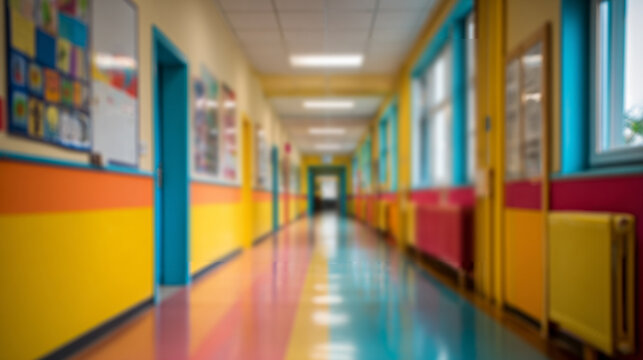 A blurry hallway in an elementary school