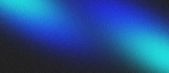 Obraz premium Abstract grainy noise texture background with a vibrant diagonal gradient from deep blue to bright cyan and subtle black, creating a modern and festive visual effect.
