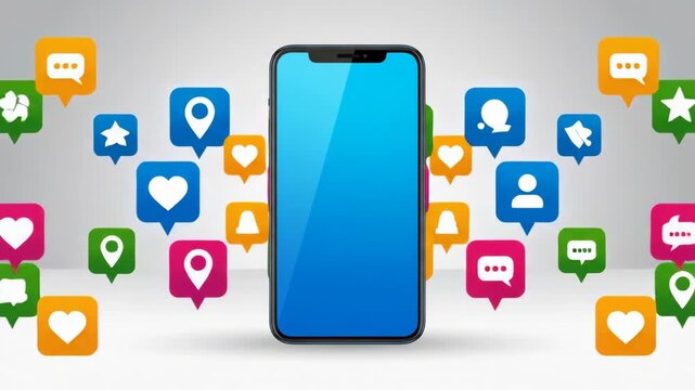 Smartphone mockup with social media notification icons digital communication application design template for mobile devices and online marketing campaigns
