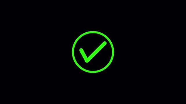 Check mark icon animation for confirmation and success status. Tick symbol representing approved completed and verified actions. Business indicator for validation acceptance  transparent background 