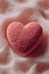 Fototapeta premium Pink Heart Shape Object on Soft Fluffy Background - Valentine's Day Concept