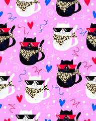 Cool cats pattern on a light pink background.