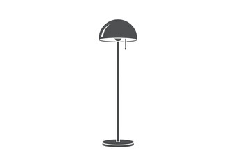 A dark gray silhouette of a modern floor lamp with a dome shade © firman