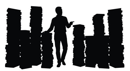 A person stands amidst abstract shapes creating a striking silhouette © momotaj