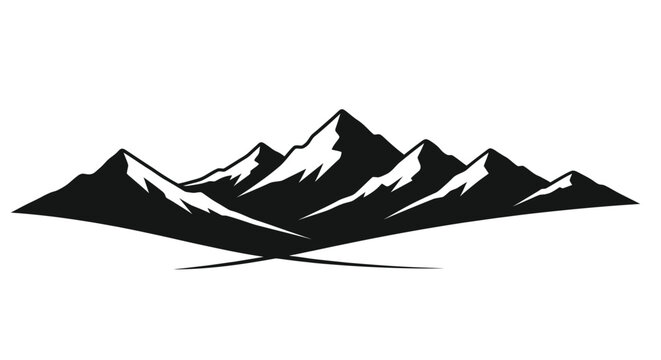 Dramatic mountain range depiction in a stark black silhouette