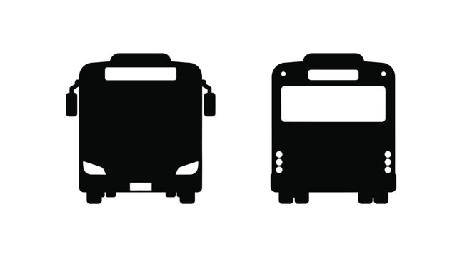 Two black bus designs shown in a simple graphic silhouette