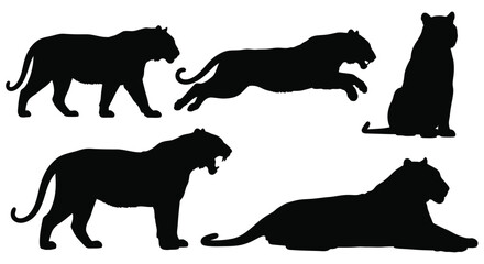Four big cat silhouettes in various poses a striking visual silhouette © momotaj