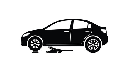 Fototapeta premium Black car being jacked up for repair striking silhouette