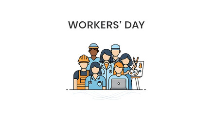 Naklejka premium Workers' day illustration of diverse laborers isolated on transparent background