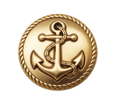Gold anchor emblem with rope border isolated on a transparent background