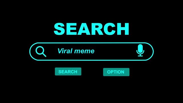 Viral meme search concept with microphone and search bar on white background viral memes microphone internet search.3D text and video animation. 
