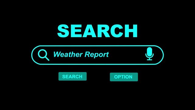 Weather Report Search Interface with Microphone and Search Bar Animation Concept microphone search interface.  Internet Search Engine Screen Close-Up. 3D text and video animation. 