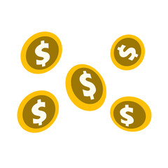 Obraz premium Set of dollar coin icons vector illustration, gold money currency symbols isolated on white background, simple flat finance and business design for banking, investment, and economy graphics.