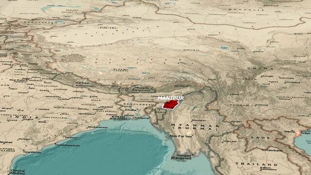 Map Highlighting Manipur State India Bordering Myanmar Within Northeast Regional Geography