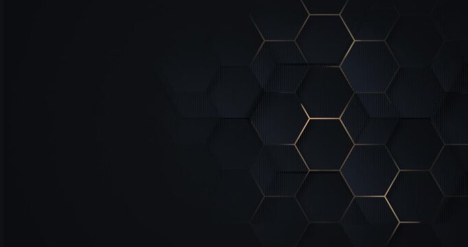 Dark blue luxury abstract background with hexagon pattern and golden lines, smooth gradient and soft motion, modern corporate and technology backdrop, seamless loop animation