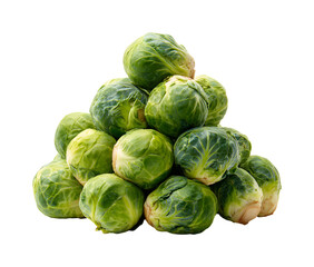Obraz premium Fresh Brussels sprout stacked in a pyramid isolated on transparent background