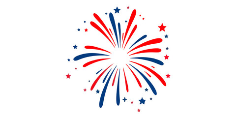 Patriotic red white blue fireworks burst american celebration holiday graphics illustration, Patriotic Firework Burst with Stars Illustration. © Uncommon Technology