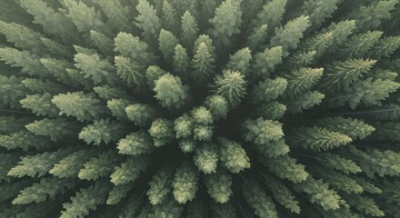 Dense green conifer forest canopy viewed from