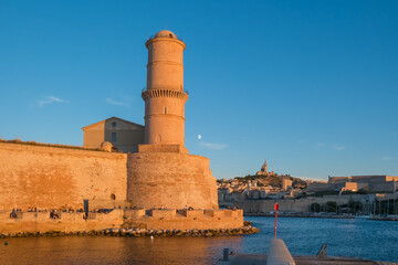 Fort Saint Jean and Lighthouse in Marseille at Sunset