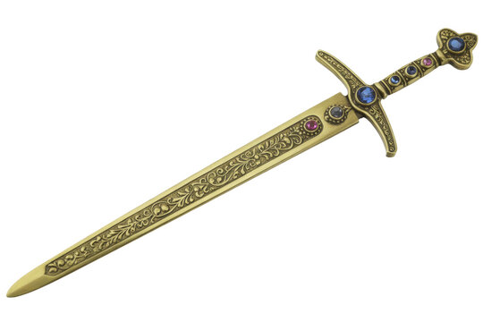 Gold sword with gemstones on white background jewelry isolated on a transparent background
