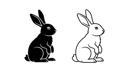 Fototapeta premium Two black and white rabbits sitting on the ground. vector illustration of two rabbits. Vector