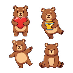 Four cartoon bears with different poses and accessories.