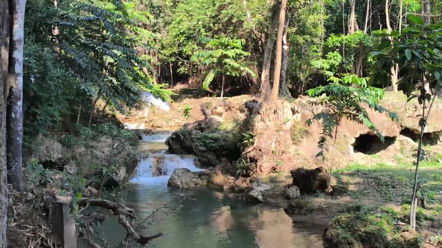 flowing water stream creek cascade waterfall in tropical forest