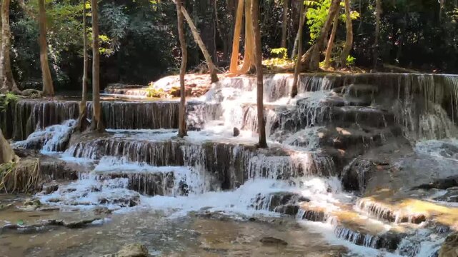 flowing water stream creek cascade waterfall in tropical forest