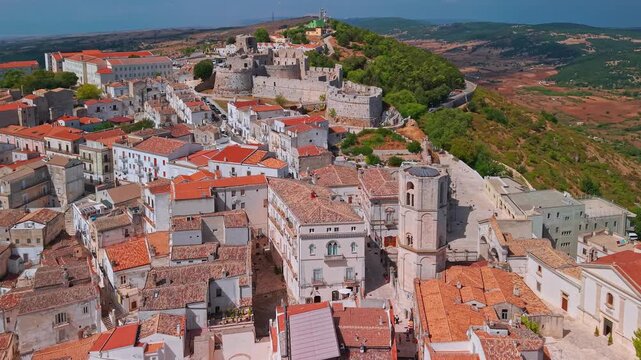 Aerial view of Monte Sant Angelo town on the Gargano peninsula in Italy