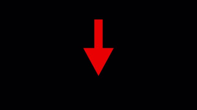 red  arrow pointing down animation. Download sign  Down direction arrows symbol. arrow button icon or swipe-down arrow signal animation in transparent background in 4K animation with alpha channel 