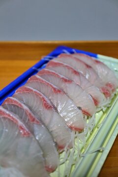 Kanpachi (greater amberjack) sashimi purchased at a supermarket in Tokyo, Japan