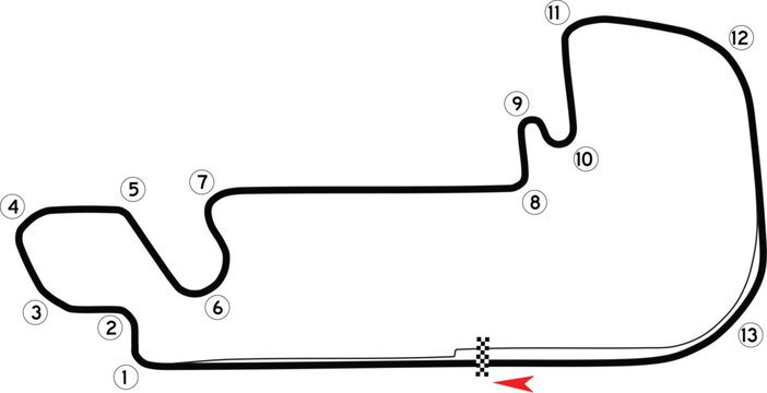 Indianapolis Motor Speedway Street Circuit, Racing Track Circuit Labelled Stoke Shape Outline Vector