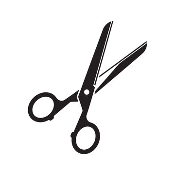 Pair of open scissors silhouette isolated on white background, graphic vector design.
