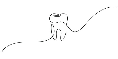 Obraz premium Minimalist continuous one-line drawing of a tooth, Human tooth single line drawing, symbol for dentistry