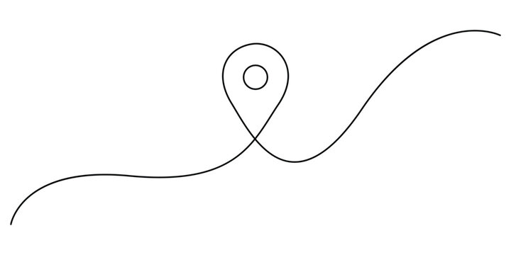 Minimalist continuous line drawing of a map pin location marker on a path vector illustration