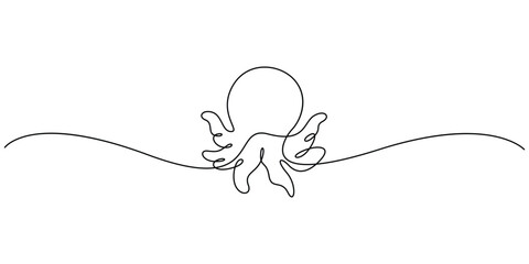 Continuous line drawing of an octopus, concepts for minimalist art or graphic design