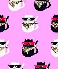 Cool cats pattern on a light pink background.